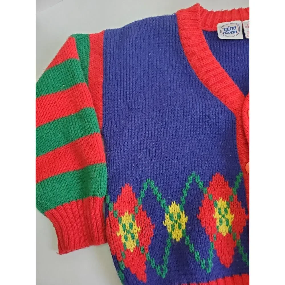 Vintage Boys Mine Alone Blue Red Sweater Cardigan Button Up 90s‎ 4t